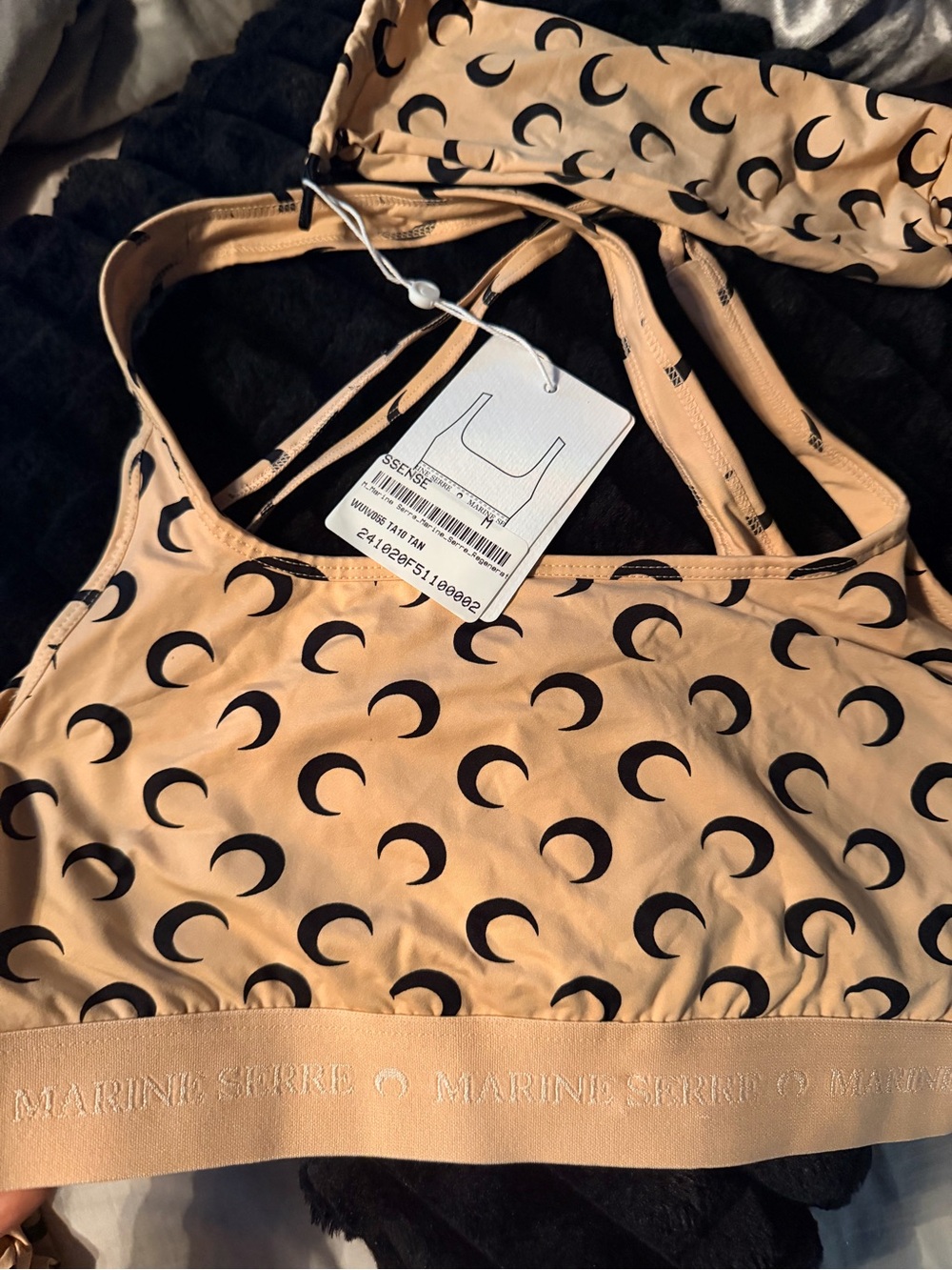 Marine Serre Tan and Black Crescent-Print Sports Bralette and biker shorts set